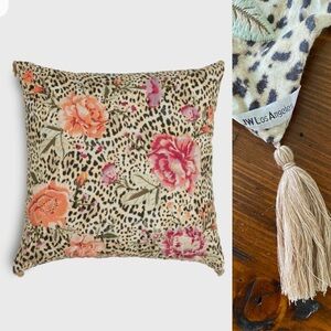 Johnny Was Vienna Linen Embroidered Throw Pillow Sham Case 23”x 23” Leopard Boho